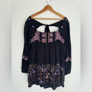 Free People Black Rhiannon Embroidered Babydoll Dress XS
